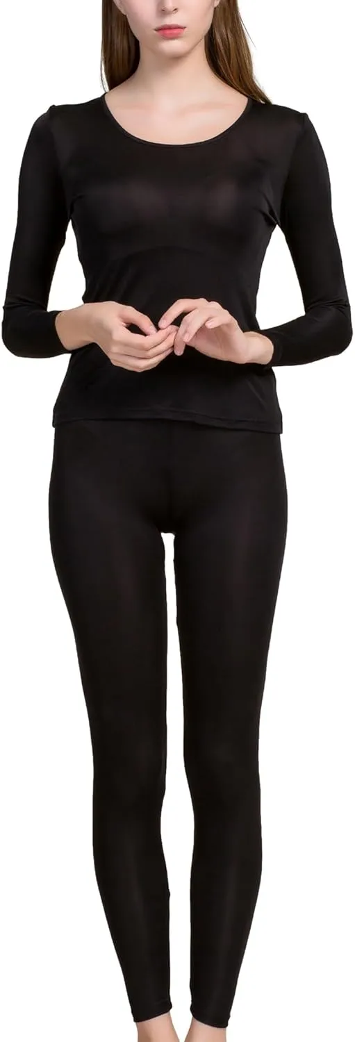 Grenasasilk Womens Silk Long Underwear Mulberry Silk Long Johns Silk Thermal Underwear Sets Cold Weather Base Layer