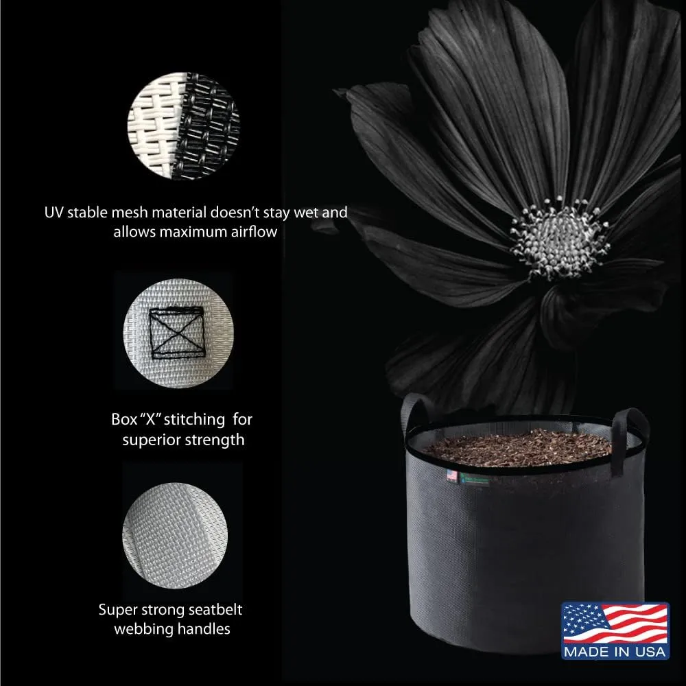 Grow Bag 10 Gallon, Planting Pots - Colorful Plant Grow Bags Pots Gardening Vegetable - Air Pruning Mesh Fabric Plant Container - (Black/Black)