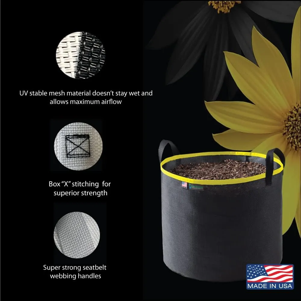 Grow Bag 10 Gallon, Planting Pots - Colorful Plant Grow Bags Pots Gardening Vegetable - Air Pruning Mesh Fabric Plant Container - (Black/Yellow)