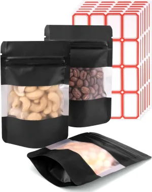 Gwybky Resealable Mylar Bags 240 Pcs 3.5x5.5 Inch Thick Smell Proof Bags with Window Stand Up Foil Pouch for Packaging Food Storage Black Candies Cookies Wax Melts