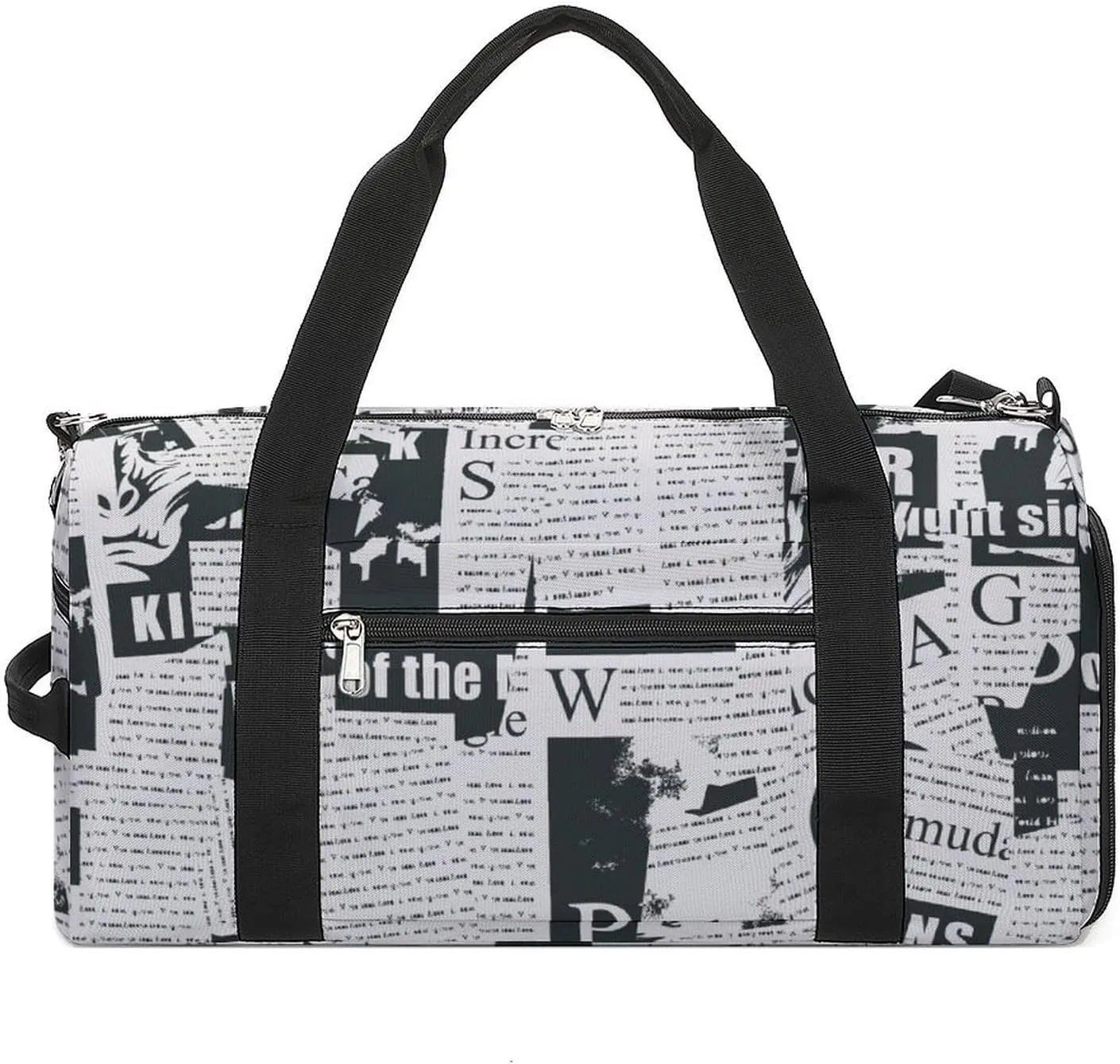 Gym Duffel Bag with Shoe Compartment Wet Pocket, Collage Newspaper Travel Bag for Men Women