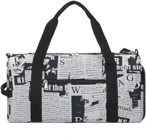 Gym Duffel Bag with Shoe Compartment Wet Pocket, Collage Newspaper Travel Bag for Men Women