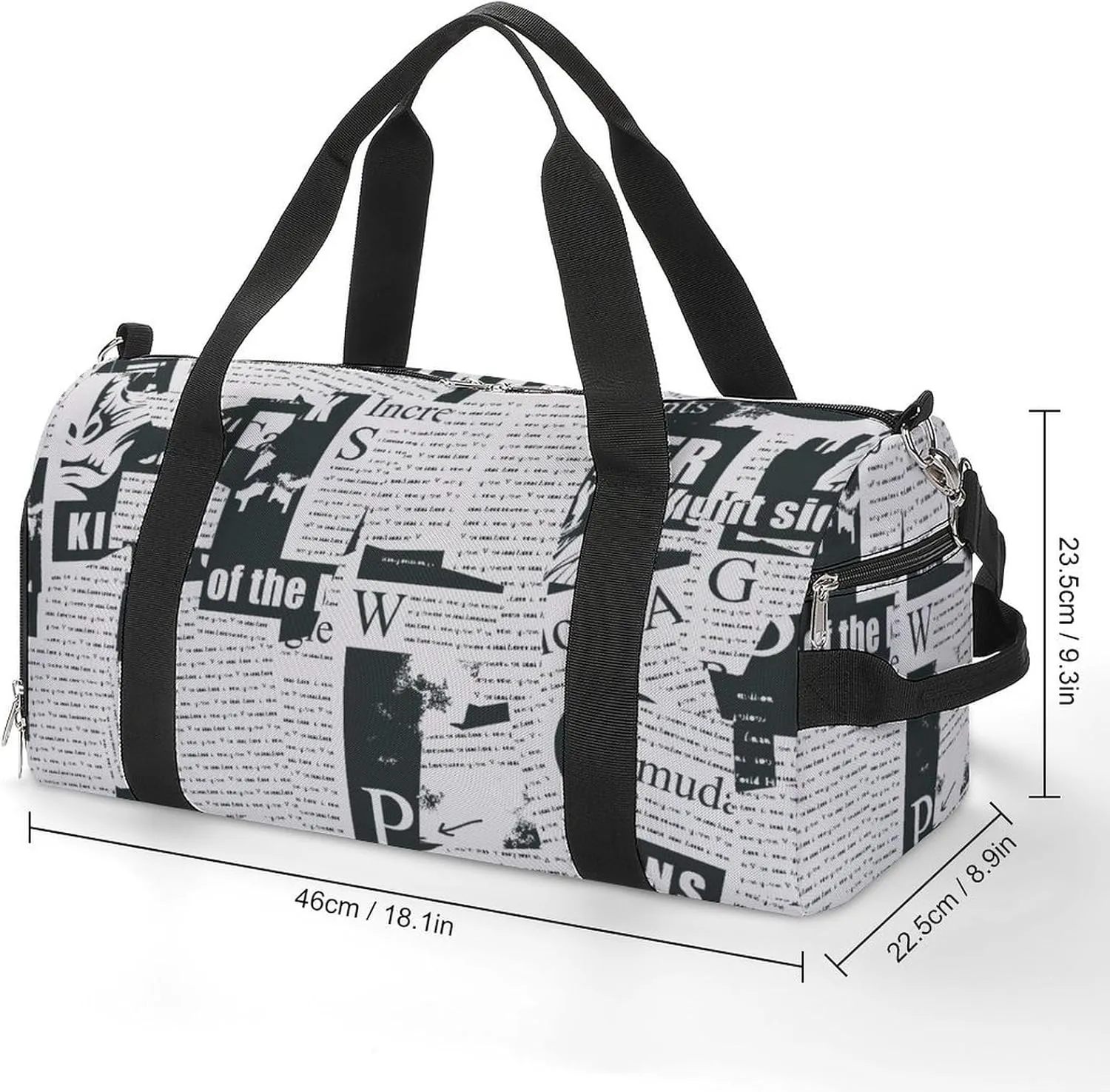 Gym Duffel Bag with Shoe Compartment Wet Pocket, Collage Newspaper Travel Bag for Men Women