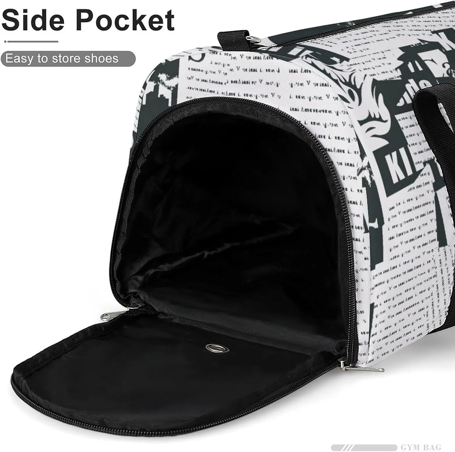 Gym Duffel Bag with Shoe Compartment Wet Pocket, Collage Newspaper Travel Bag for Men Women