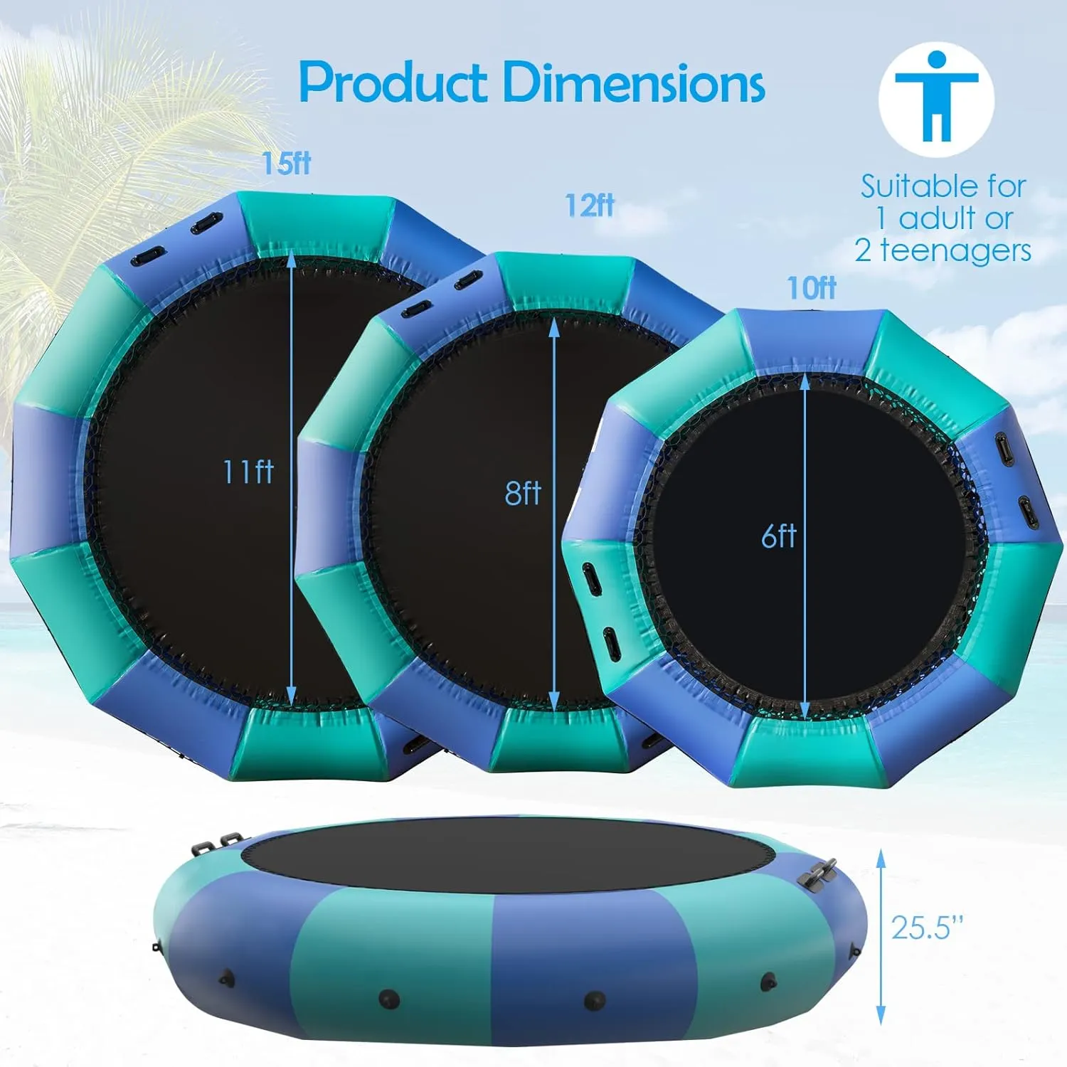 GYMAX Water Trampoline, Floating Lake Trampoline with Electric Pump & Rope Ladder, Inflatable Water Bouncer for Lake, Heavy Duty for Adults