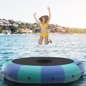 GYMAX Water Trampoline, Floating Lake Trampoline with Electric Pump & Rope Ladder, Inflatable Water Bouncer for Lake, Heavy Duty for Adults