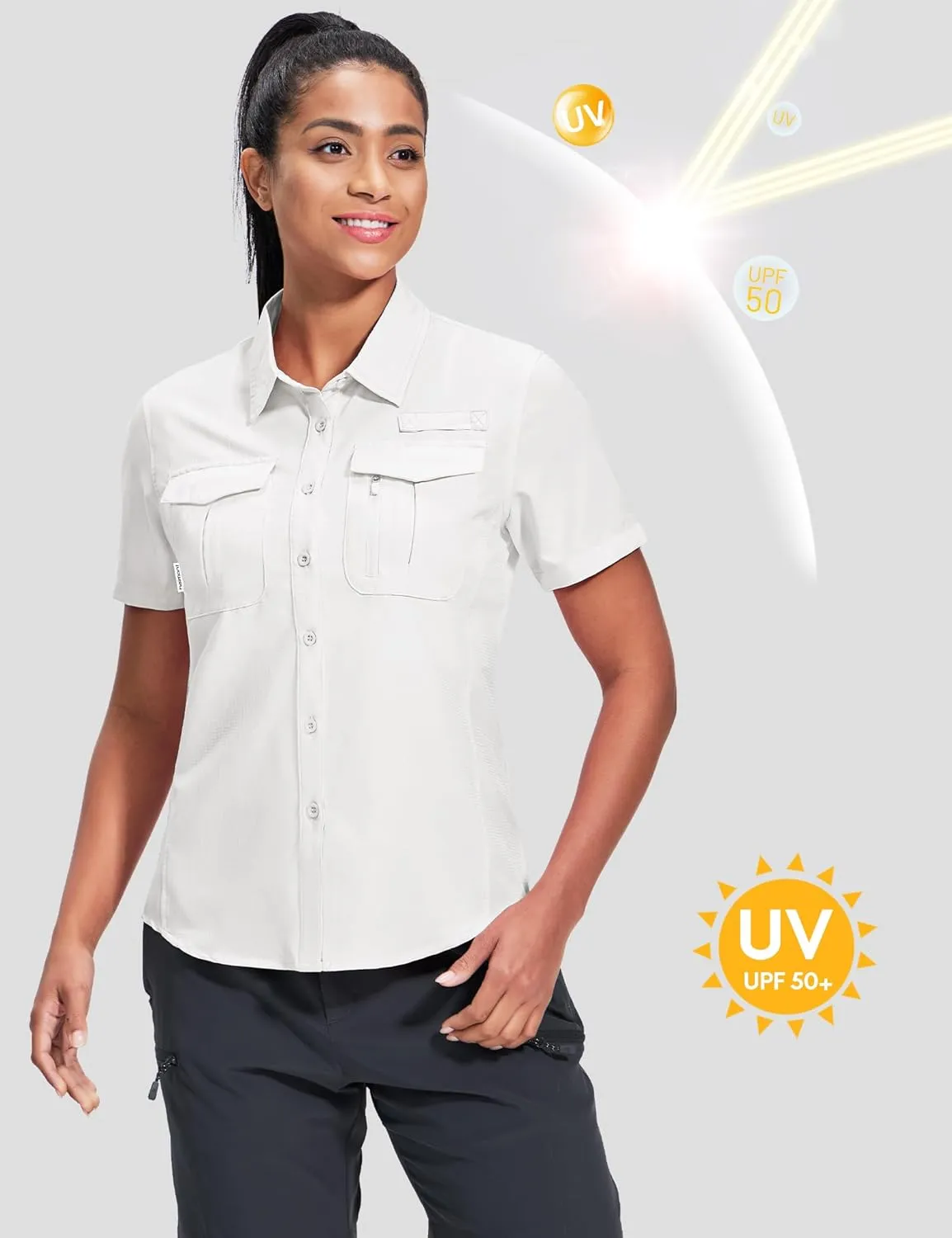 Haimont Women's Sun Protection Fishing Hiking Shirts Button Down Short Sleeve Water Resistant Quick Dry Outdoor