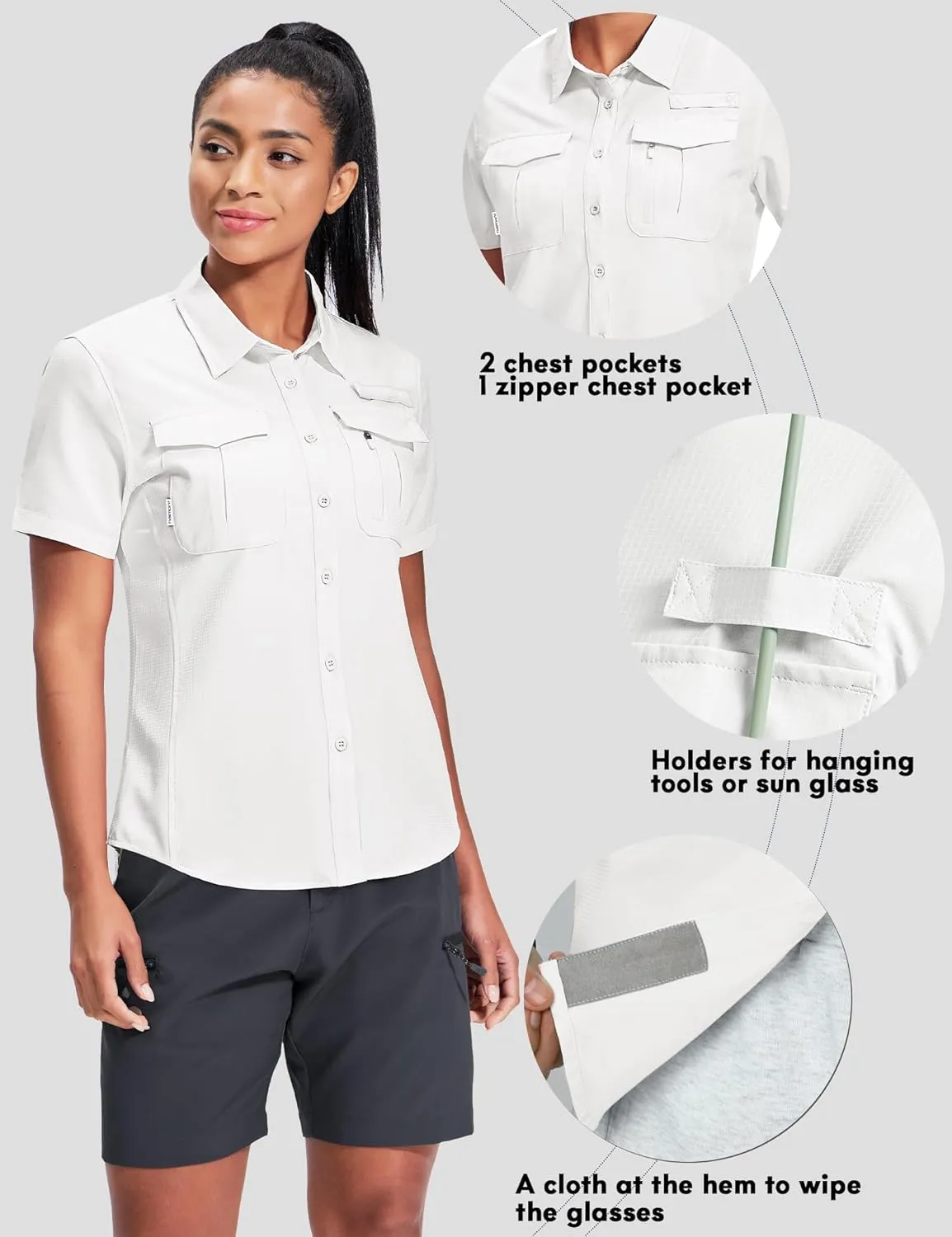 Haimont Women's Sun Protection Fishing Hiking Shirts Button Down Short Sleeve Water Resistant Quick Dry Outdoor
