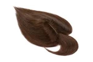 Hair Toppers for Women Real Human Hair 5 Inch Long Straight Toppers for Women with Thinning 7 * 13CM Silk Base Clip in Hairpieces with Bangs (Medium Brown)