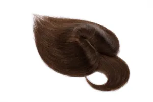 Hair Toppers for Women Real Human Hair 7 Inch Long Straight Toppers for Women with Thinning 7 * 13CM Silk Base Clip in Hairpieces with Bangs (Medium Brown)