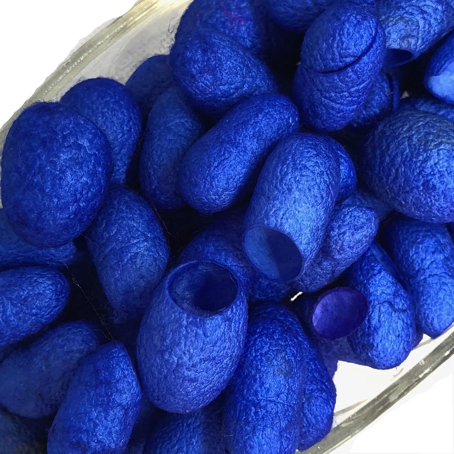 Hand Dyed Silk Cocoons, Silk Cut Cocoons, Mulberry Silk Fibres, Selection Pack of 30 Cut Silk Cocoons (Blue Royal)