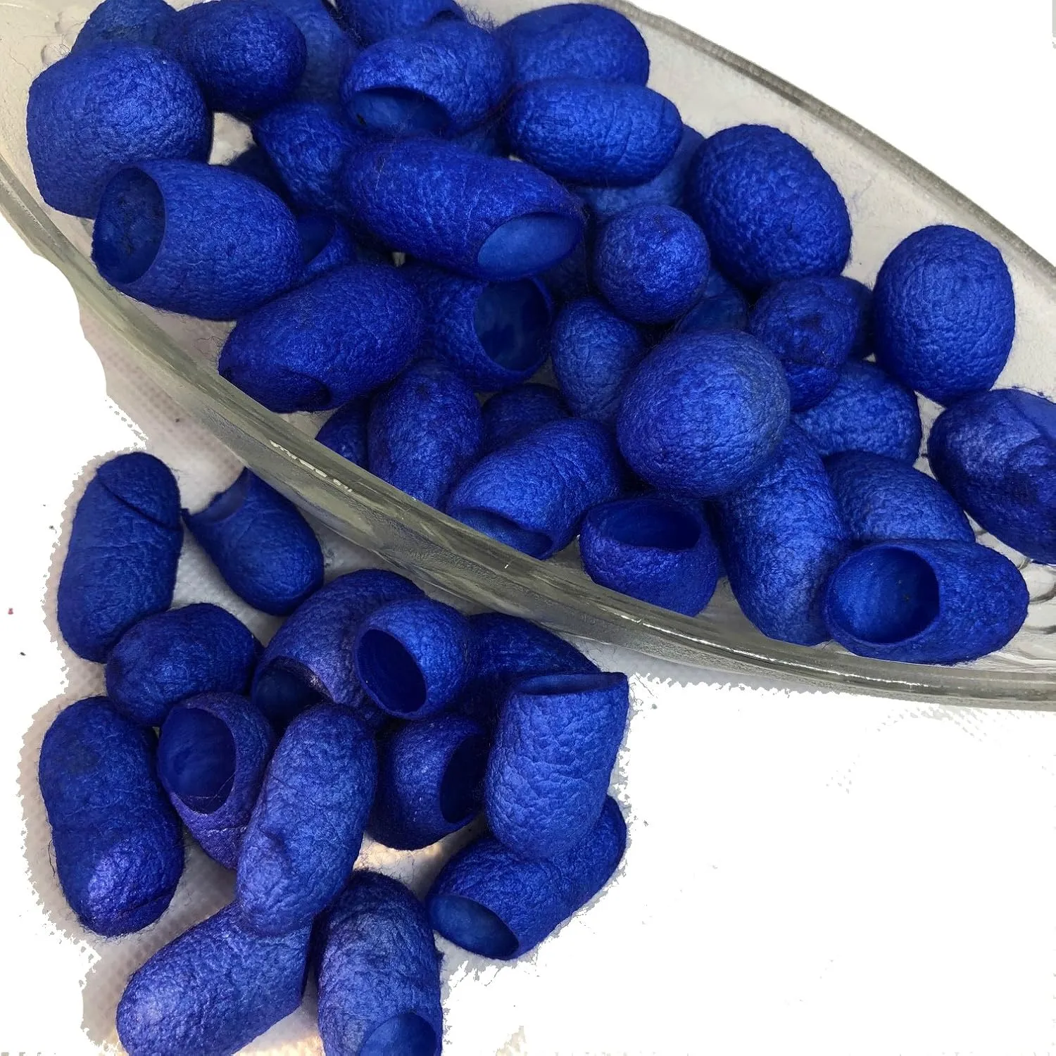 Hand Dyed Silk Cocoons, Silk Cut Cocoons, Mulberry Silk Fibres, Selection Pack of 30 Cut Silk Cocoons (Blue Royal)