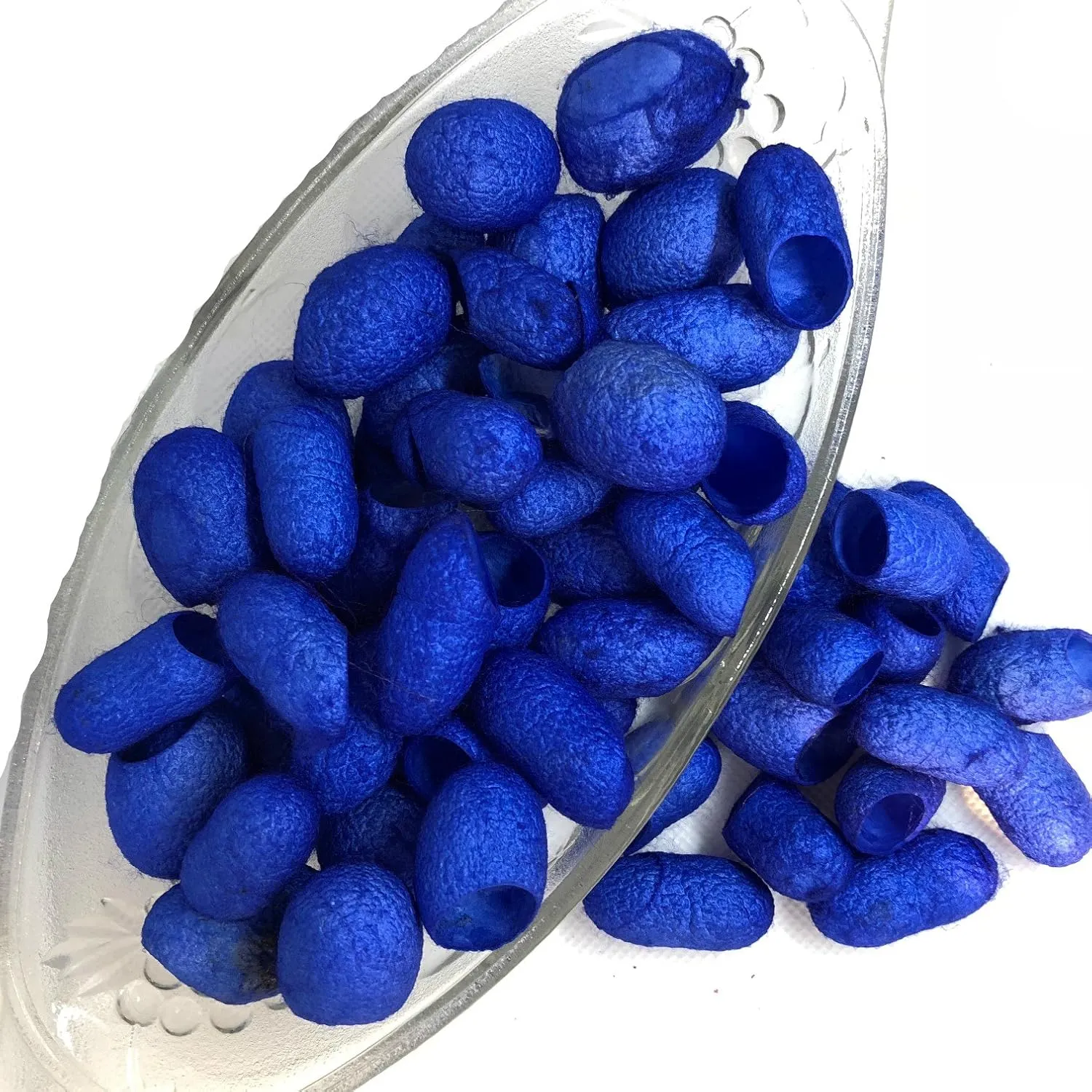 Hand Dyed Silk Cocoons, Silk Cut Cocoons, Mulberry Silk Fibres, Selection Pack of 30 Cut Silk Cocoons (Blue Royal)
