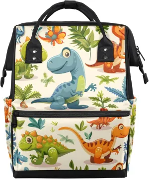 Hand Painted Dinosaur Leaf Diaper Bag Mommy Bags With Adjustable Shoulder Strap Waterproof Multifunction Shoulder Bag Travel Large Capacity Backpack for Moms And Dads