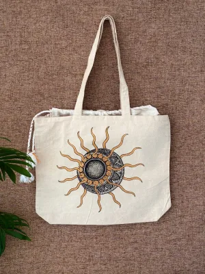 Handpainted balloon tote bag- Mandala art design with glitter