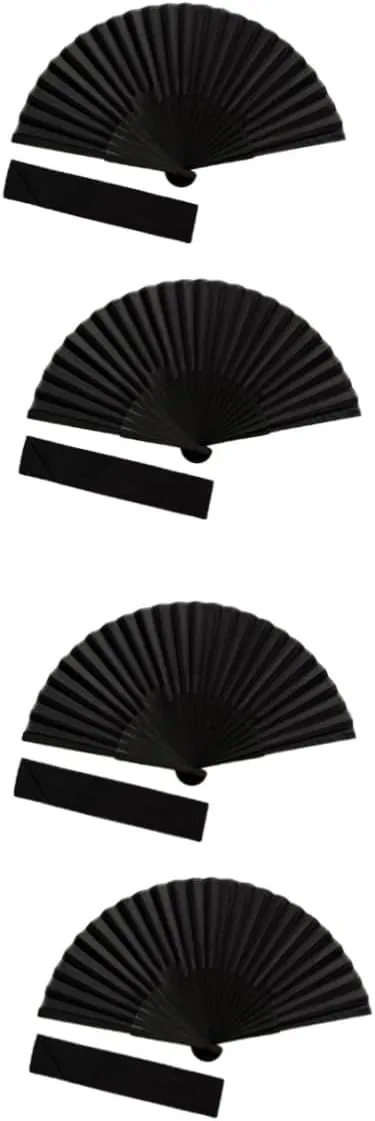 Happyyami 2 Sets Black Silk Handheld Fans for Women Chinese Style Folding Dance Accessories with Storage Bag present for Festivals and Cultural Events