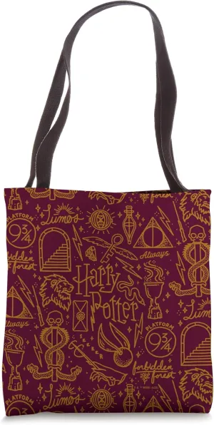 Harry Potter Icons Line Art Collage Tote Bag
