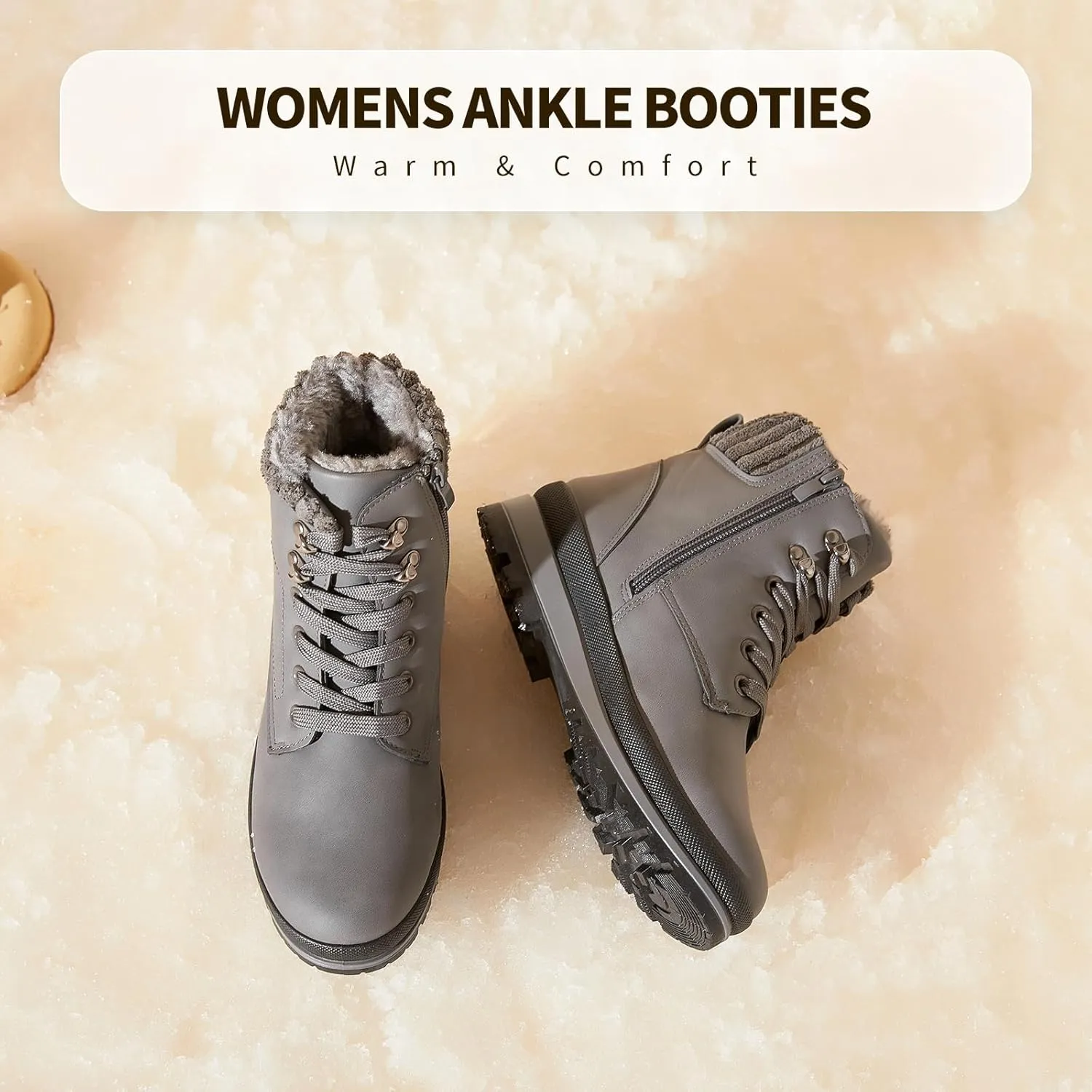 hash bubbie Women's White Combat Boots Black Platform Boots Non Slip Waterproof Ankle Boots Fall Winter Hiking Boots Fuzzy Snow Boots for women with Zipper