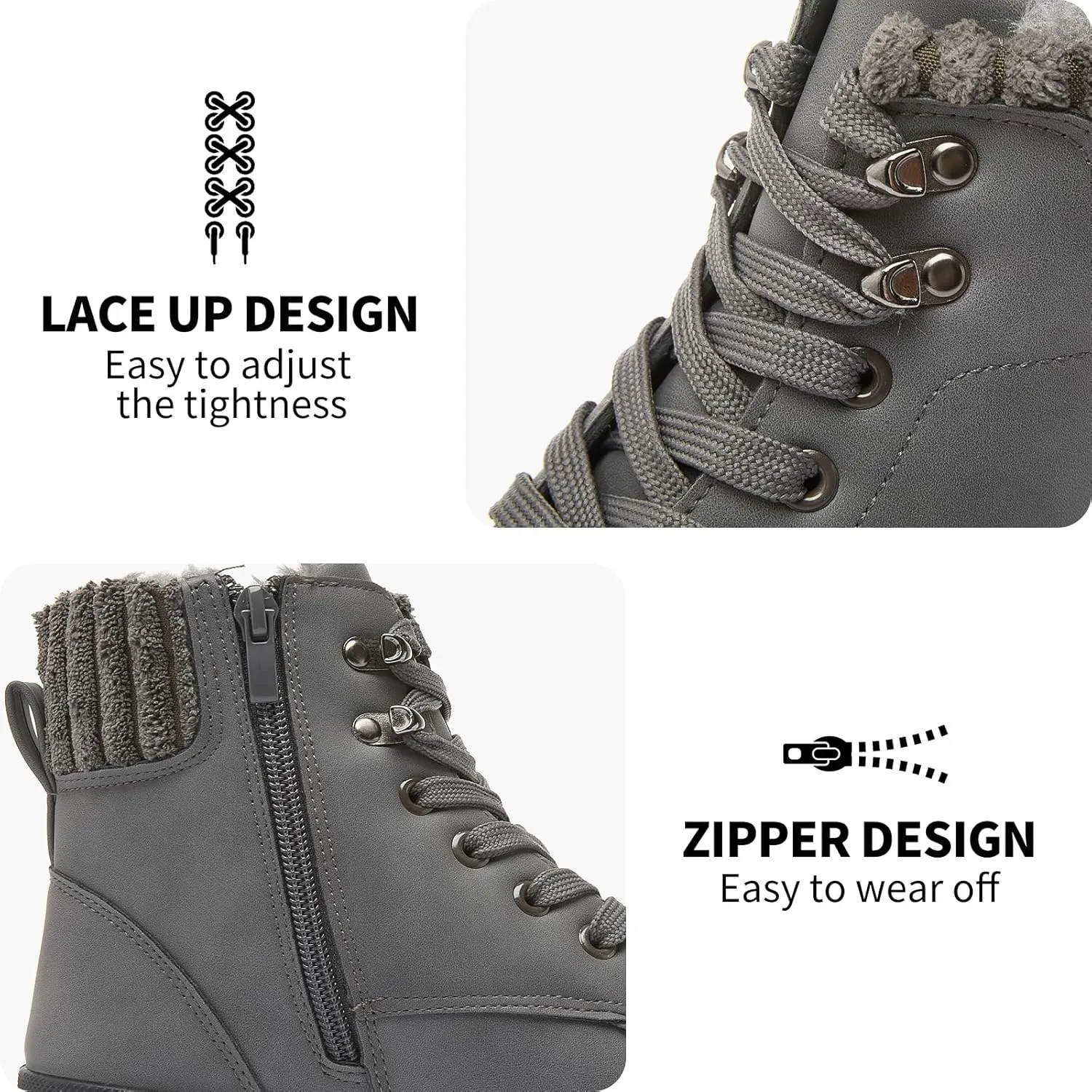 hash bubbie Women's White Combat Boots Black Platform Boots Non Slip Waterproof Ankle Boots Fall Winter Hiking Boots Fuzzy Snow Boots for women with Zipper