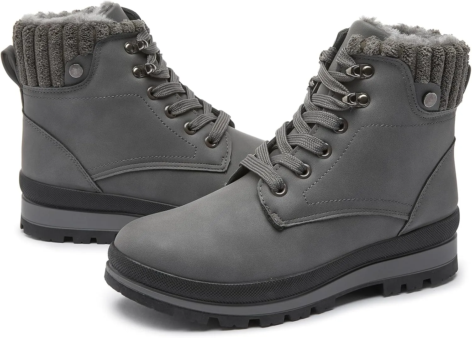 hash bubbie Women's White Combat Boots Black Platform Boots Non Slip Waterproof Ankle Boots Fall Winter Hiking Boots Fuzzy Snow Boots for women with Zipper