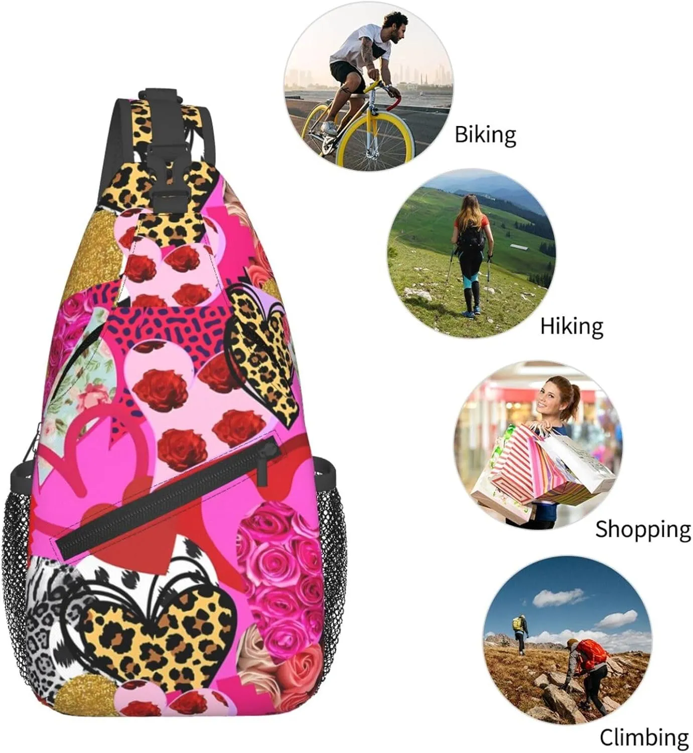 Heart Collage Happy Valentine'S Day Chest Sling Bag Crossbody Shoulder Backpack Bag Gym Cycling Daypack Travel Hiking Cross Bag