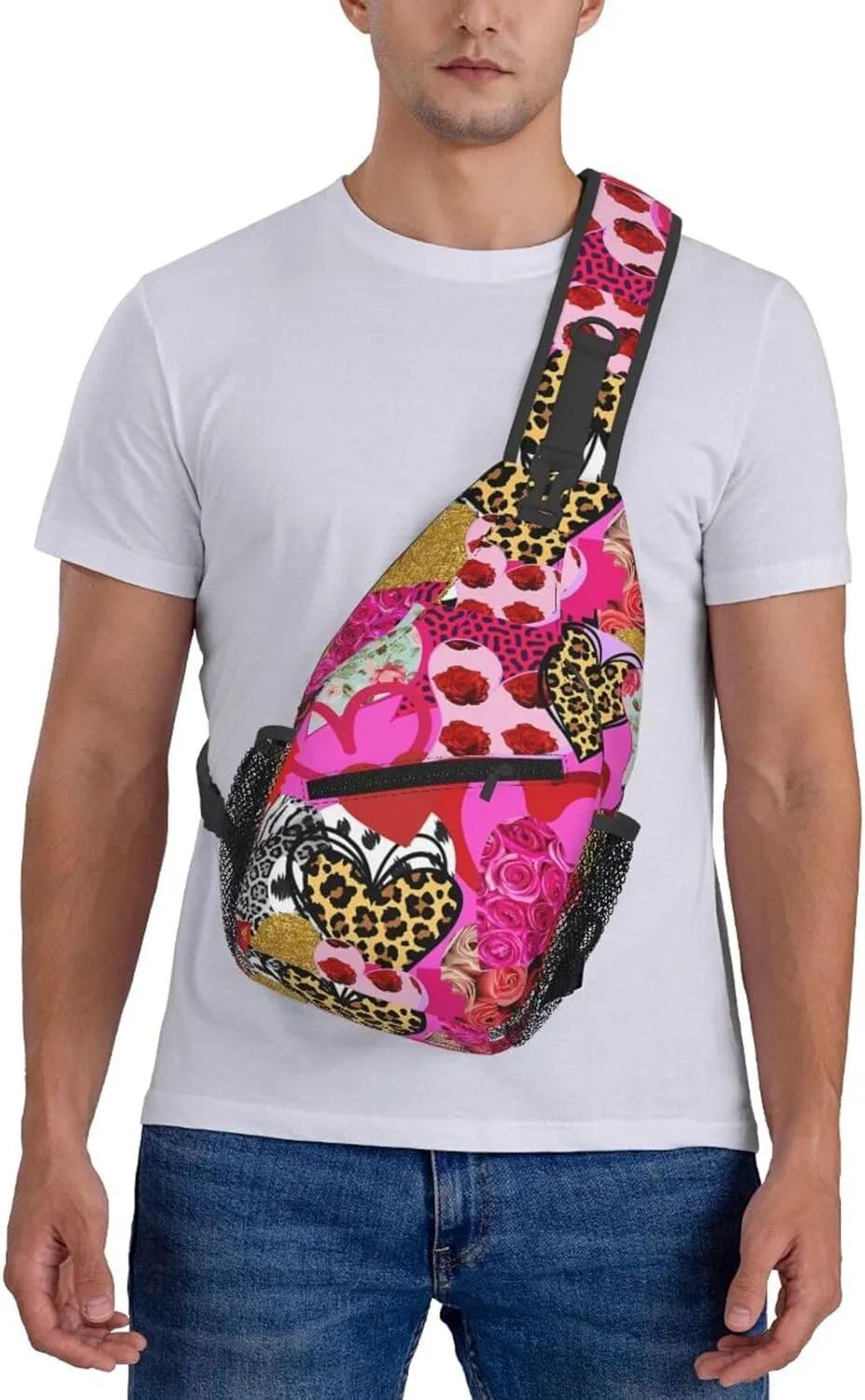 Heart Collage Happy Valentine'S Day Chest Sling Bag Crossbody Shoulder Backpack Bag Gym Cycling Daypack Travel Hiking Cross Bag