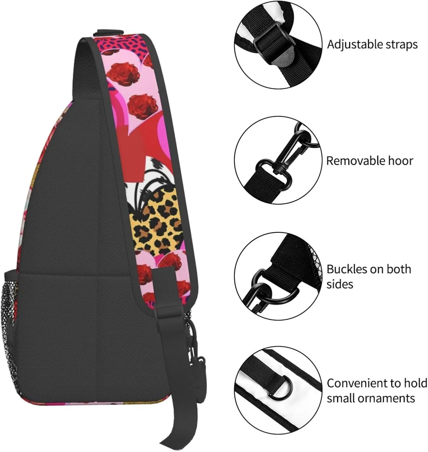 Heart Collage Happy Valentine'S Day Chest Sling Bag Crossbody Shoulder Backpack Bag Gym Cycling Daypack Travel Hiking Cross Bag