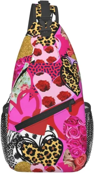Heart Collage Happy Valentine'S Day Chest Sling Bag Crossbody Shoulder Backpack Bag Gym Cycling Daypack Travel Hiking Cross Bag
