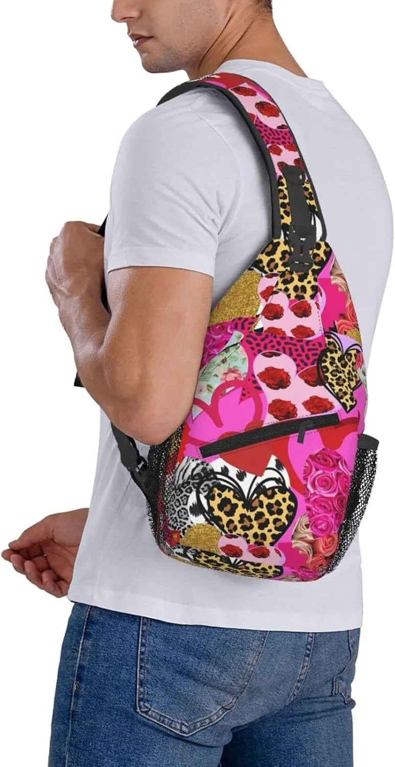 Heart Collage Happy Valentine'S Day Chest Sling Bag Crossbody Shoulder Backpack Bag Gym Cycling Daypack Travel Hiking Cross Bag