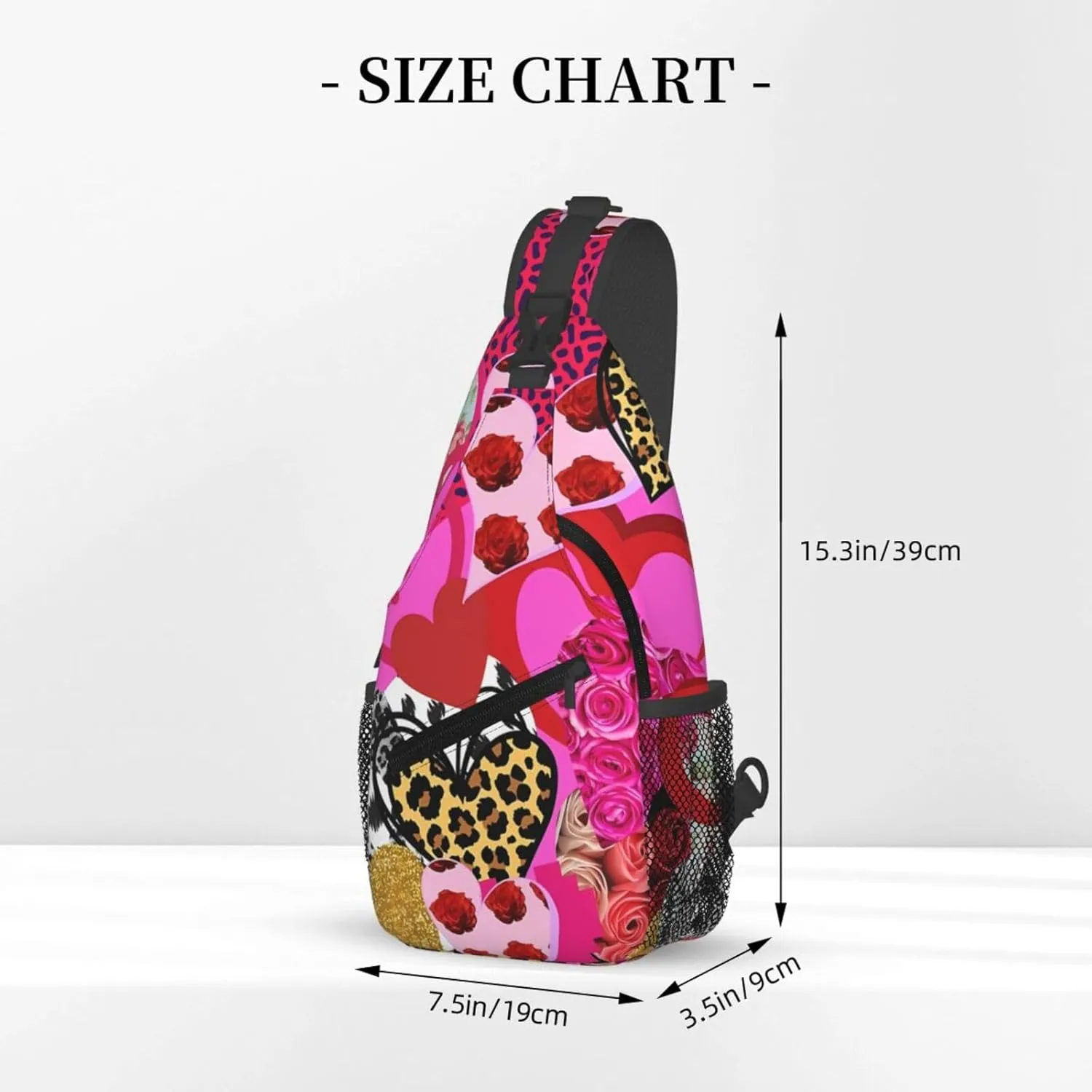 Heart Collage Happy Valentine's Day Crossbody Bag Cross Chest Bag Adjustable Sling Backpack Sports Gym Shoulder Bags Travel Cycling Daypack Diagonally Casual Rucksack