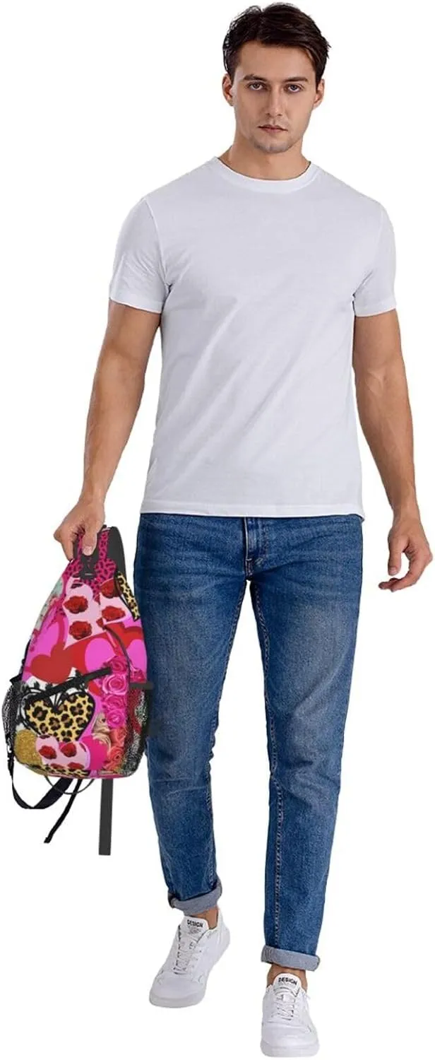 Heart Collage Happy Valentine's Day Crossbody Bag Cross Chest Bag Adjustable Sling Backpack Sports Gym Shoulder Bags Travel Cycling Daypack Diagonally Casual Rucksack