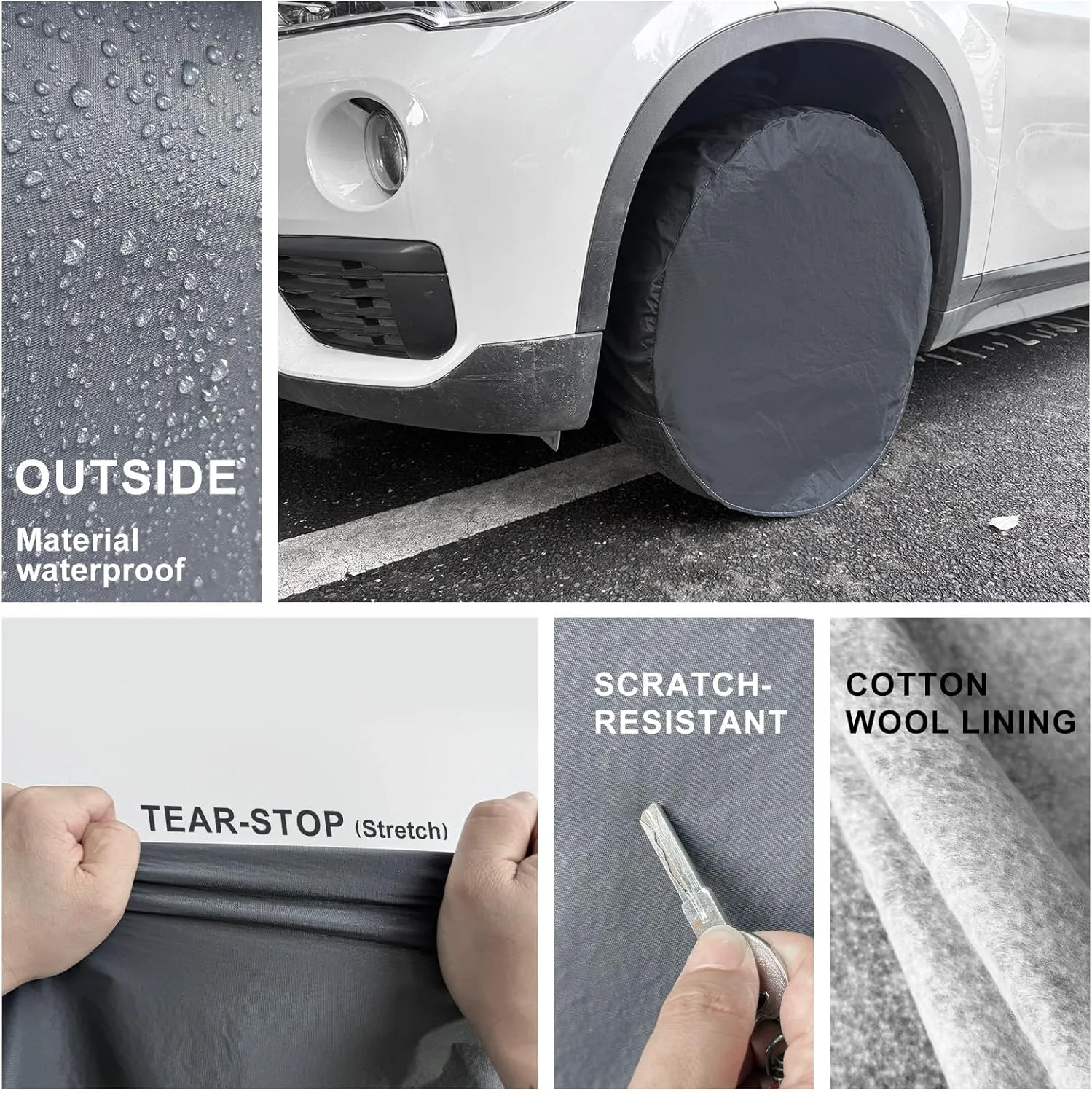 Heavy Duty Rv Tire Covers Set of 4, Tough Waterproof Wheel Covers for Boat Trailer Camper Truck Motorhome Van SUV Jeep Car, Sun Rain Wheel Protecter, 33-35 Inch Tire Diameter, Gloves