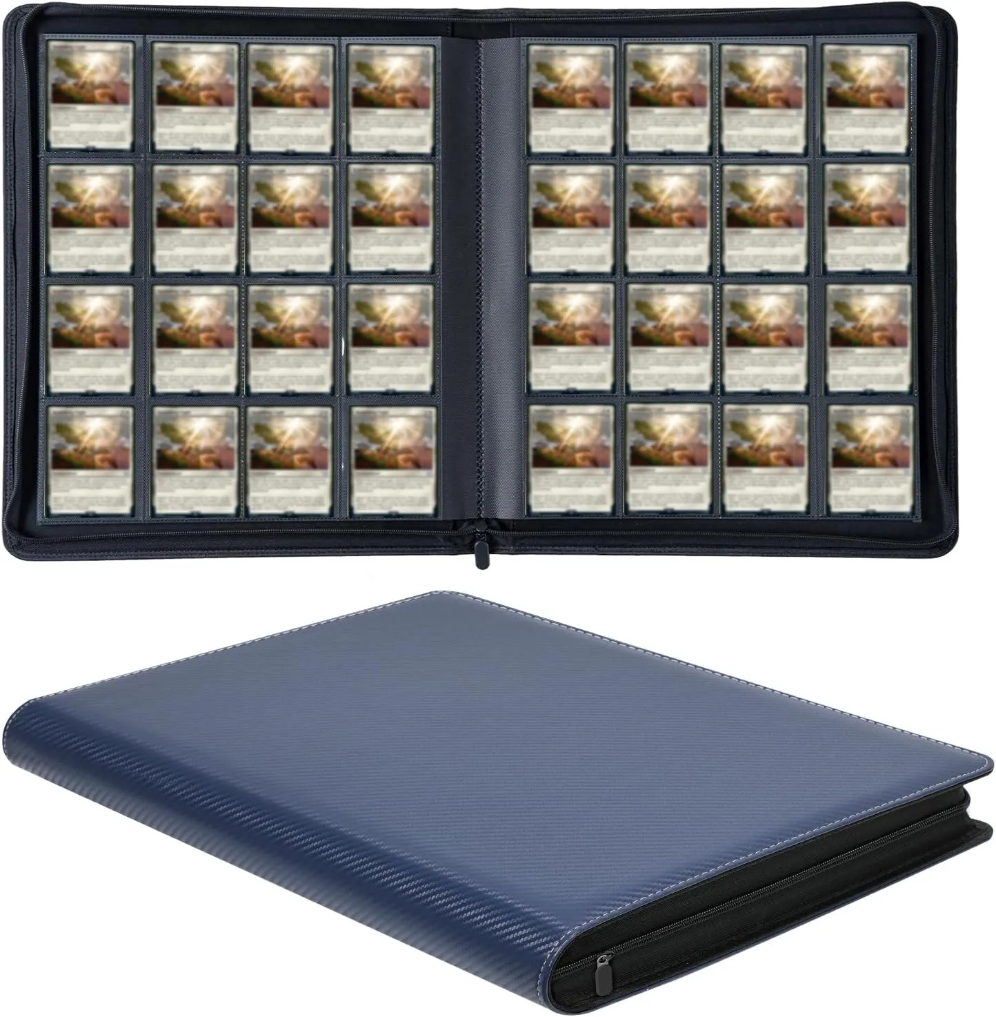 HESTECH 16 Pocket Card Binder,Premium Trading Card binder for 1000  Cards,Side Loading Card Binder with Zipper, Ringless Trading Card Album Folder for MTG, TCG, Sports Cards,Navyblue