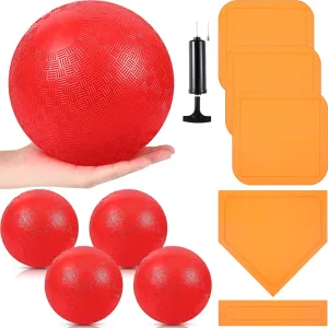 Hiboom 10 Pcs Kickball Set Includes 10 Inches Dodgeball Playground Balls 5 Rubber Throw Down Bases Needles and Ball Pump for Boys Girls Adults Backyard Game Camps Picnic Schoolyard Summer