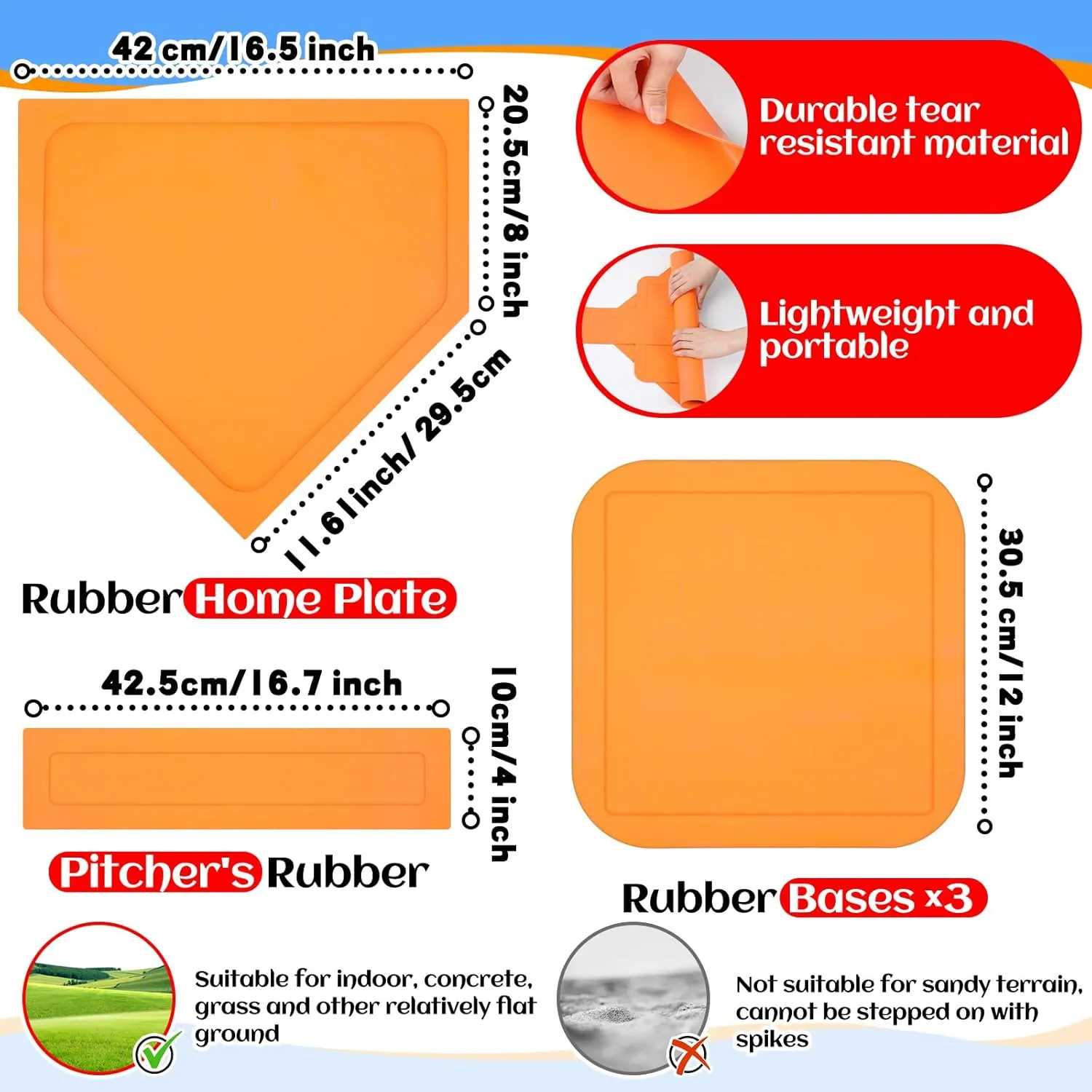 Hiboom 10 Pcs Kickball Set Includes 10 Inches Dodgeball Playground Balls 5 Rubber Throw Down Bases Needles and Ball Pump for Boys Girls Adults Backyard Game Camps Picnic Schoolyard Summer