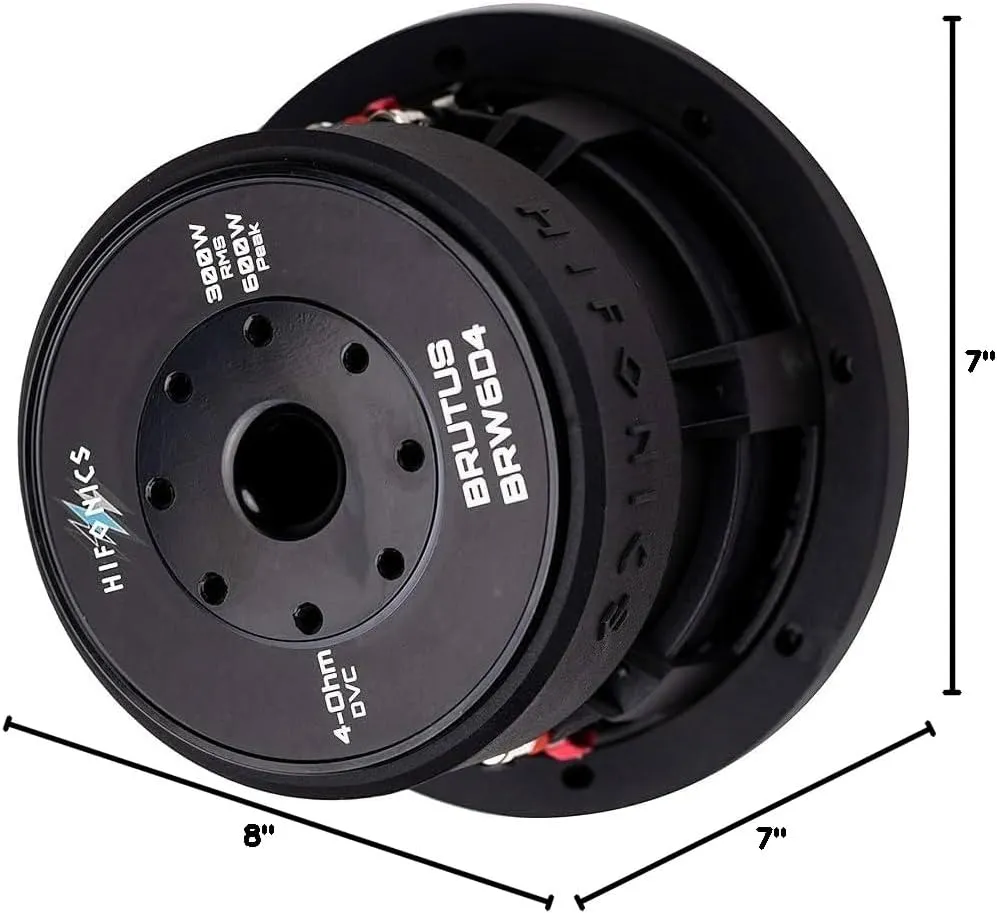 Hifonics 2 x BRW6D4 600 Watts 6.5 Inch Brutus Car Audio Subwoofer with Heavy Gauge, Powder Coated, Aluminum Die-Cast Basket, Dual 70 Oz Magnet, 2 Inches Voice Coil - Dual 4 Ohm - 6.5 in (Pair)