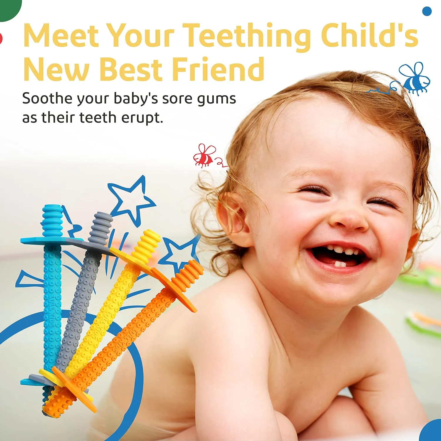 Hollow Teething Tubes - Baby Teething Toys for Babies 0-6 Months, Teething Toys for Babies 6-12 Months - Baby Teether, Teething Straws, Teething Sticks (4 Pack)
