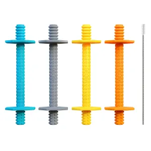 Hollow Teething Tubes - Baby Teething Toys for Babies 0-6 Months, Teething Toys for Babies 6-12 Months - Baby Teether, Teething Straws, Teething Sticks (4 Pack)