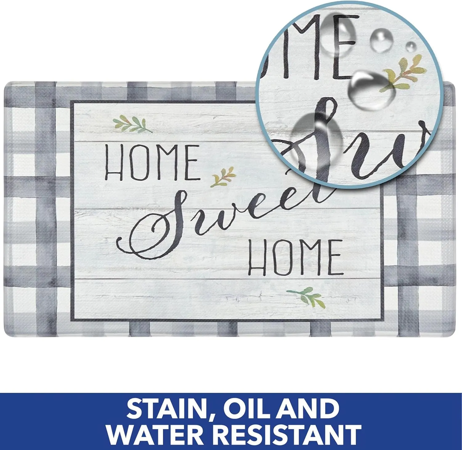 Home Dynamix Cozy Living Home Sweet Home Farmhouse Buffalo Check Border Runner Anti-Fatigue Kitchen Mat, Non-Slip Floor Mat, Padded Standing Desk Mat, Grey/Green, 17.5"x55"