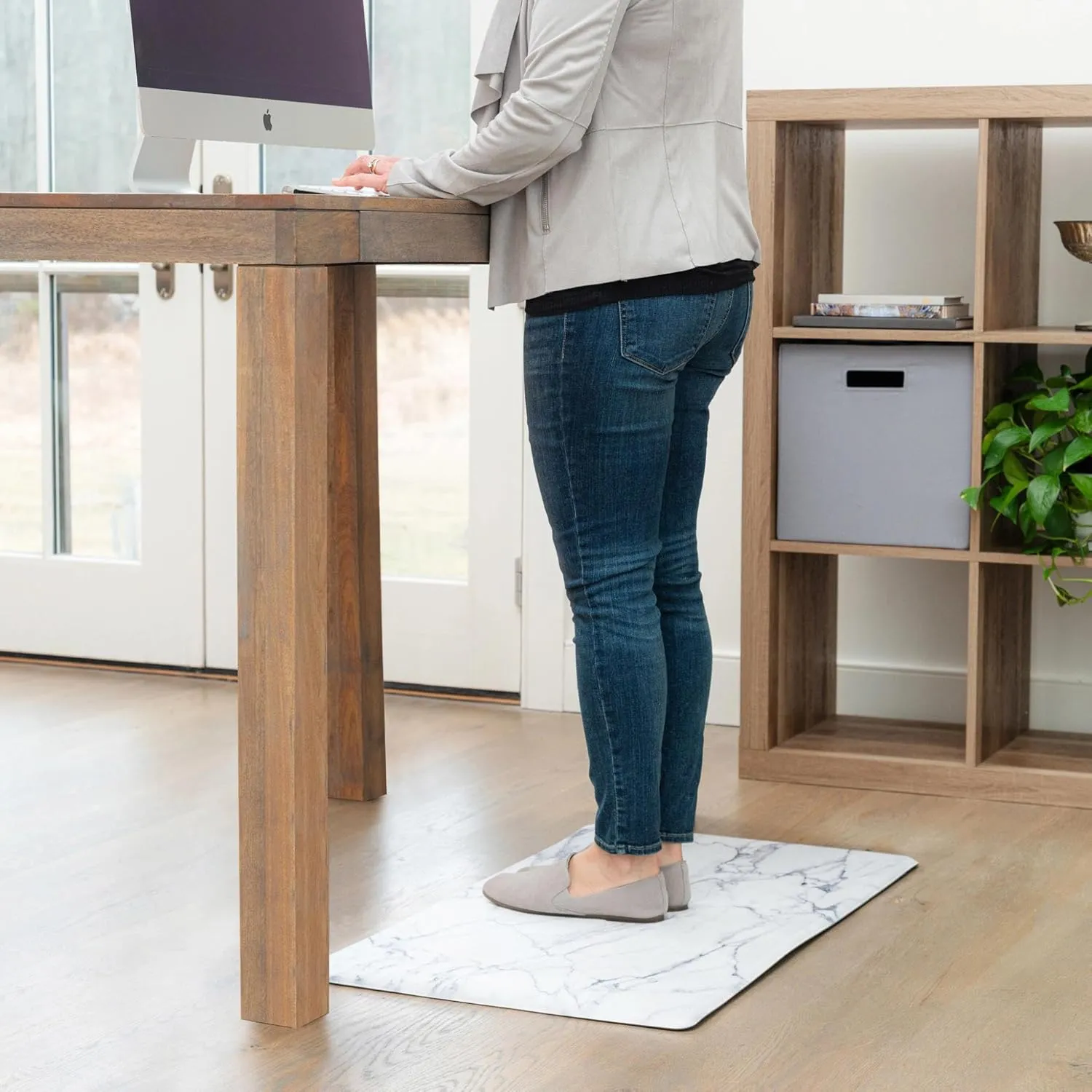 Home Dynamix Cozy Living Modern Marble Runner Anti-Fatigue Kitchen Mat, Non-Slip Floor Mat, Padded Standing Desk Mat, Grey/White, 17.5"x55"