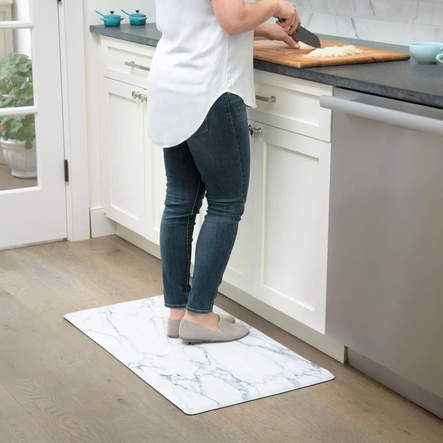 Home Dynamix Cozy Living Modern Marble Runner Anti-Fatigue Kitchen Mat, Non-Slip Floor Mat, Padded Standing Desk Mat, Grey/White, 17.5"x55"