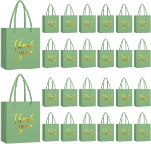 Honoson 60 Pcs Mini Gift Bag with Handle 4 x 2.75 x 4.5'' Small Thank You Paper Foil Gift Bag for Wedding Birthday Party Favor(Light Green)