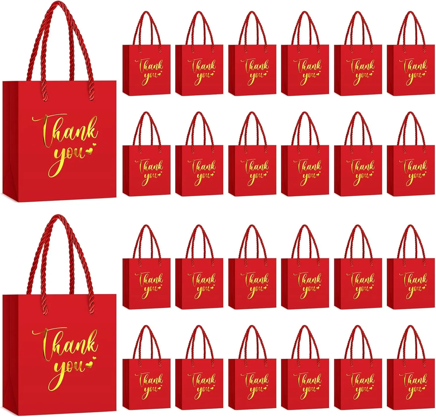 Honoson 60 Pcs Mini Gift Bag with Handle 4 x 2.75 x 4.5'' Small Thank You Paper Foil Gift Bag for Wedding Birthday Party Favor(Red)