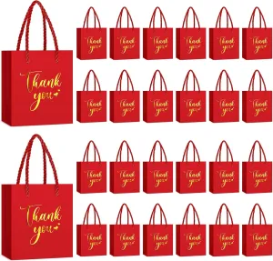 Honoson 60 Pcs Mini Gift Bag with Handle 4 x 2.75 x 4.5'' Small Thank You Paper Foil Gift Bag for Wedding Birthday Party Favor(Red)