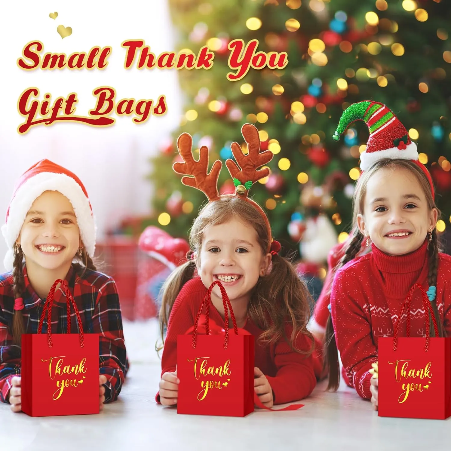 Honoson 60 Pcs Mini Gift Bag with Handle 4 x 2.75 x 4.5'' Small Thank You Paper Foil Gift Bag for Wedding Birthday Party Favor(Red)