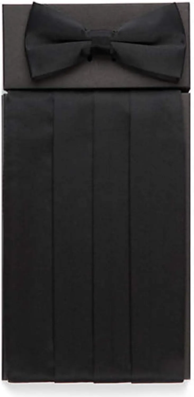 Ike Behar Solid Black Silk Cummerbund and Bow Tie Set