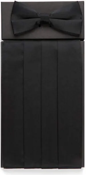 Ike Behar Solid Black Silk Cummerbund and Bow Tie Set