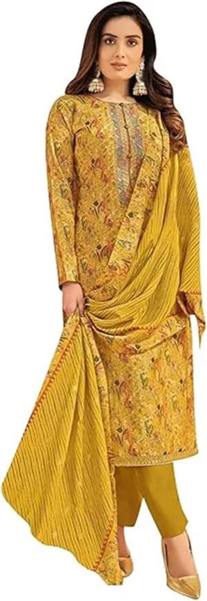 Indian Ceremony Ready To Wear Shalwar Kameez Suits Pakistami Palazzo Pant Dress (US, Numeric, 60, Regular, Regular, Yellow)