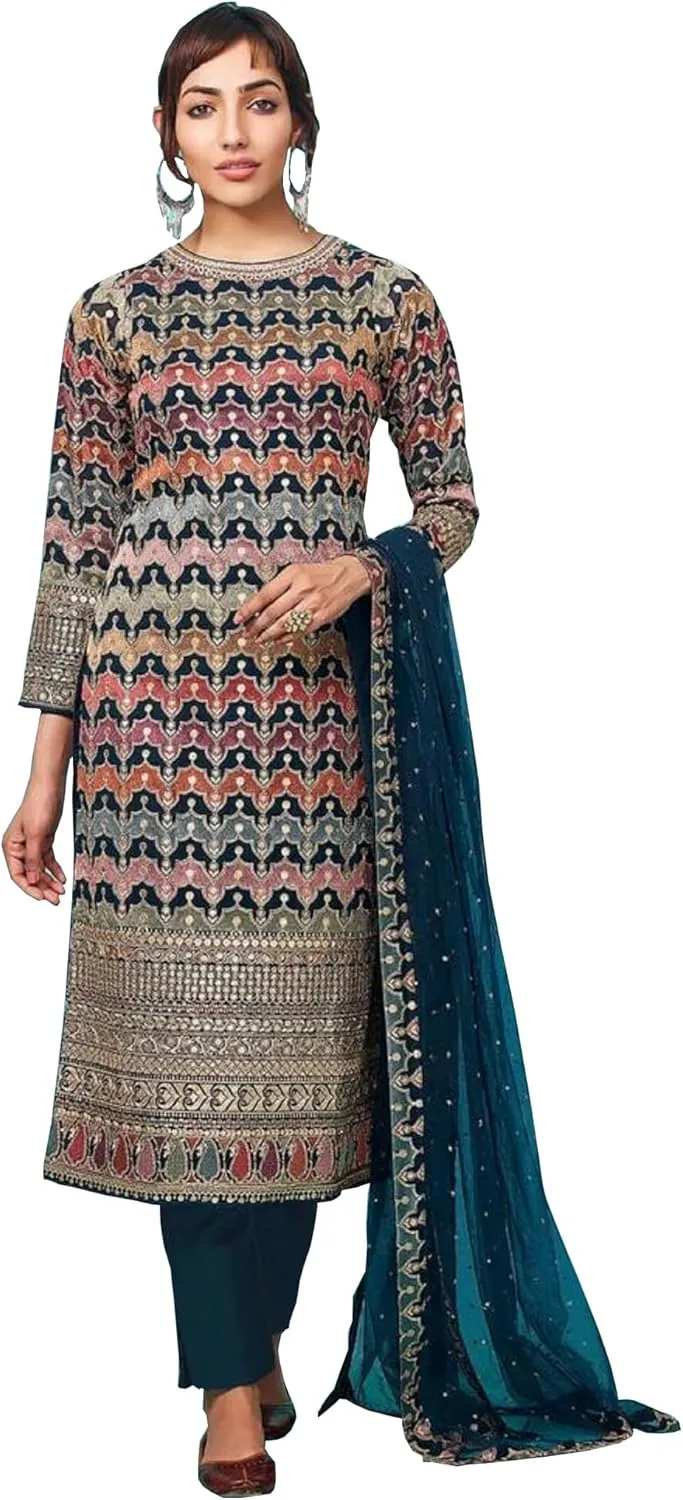 Indian Pakistani Sewn Embroidery Work Shalwar Kameez Ethnic Party Wear Pant Suits