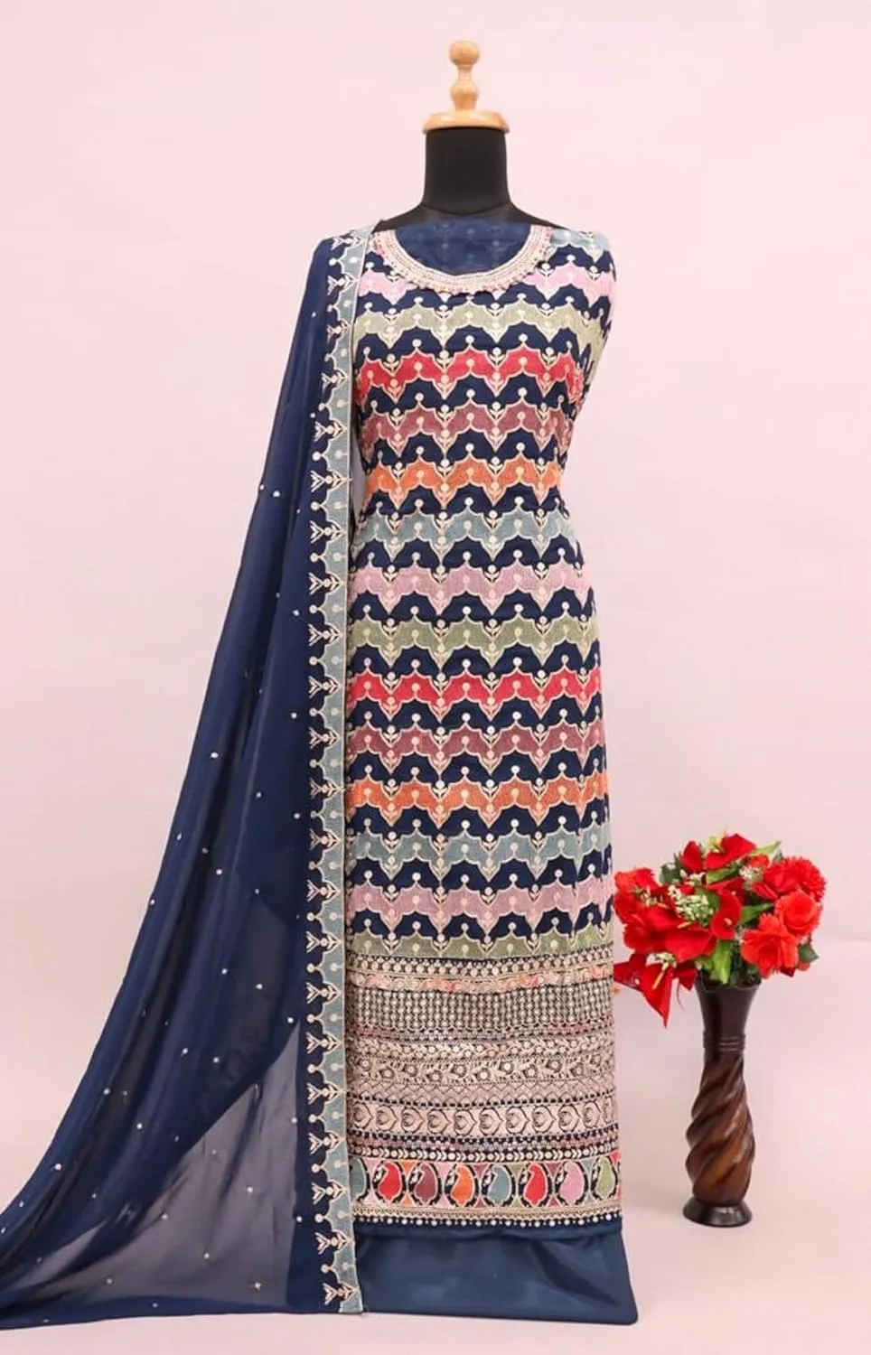Indian Pakistani Sewn Embroidery Work Shalwar Kameez Ethnic Party Wear Pant Suits